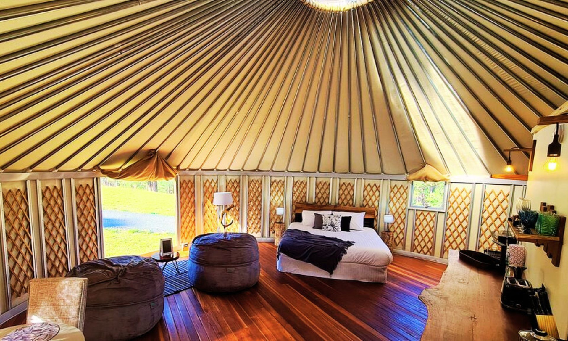 Inside a luxury yurt at Noosa Eco Retreat