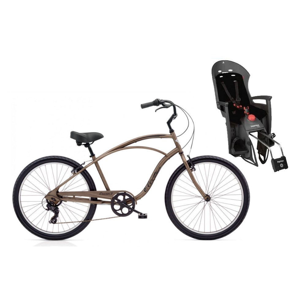 Step over cruiser bike with a rear baby seat, Bike On bike hire Noosa